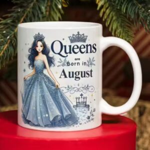 Rabecah August Coffee Mug Gift – Queens Are Born in August – Birthday Gift for Wife, Sister, Girlfriend – Ceramic Cup