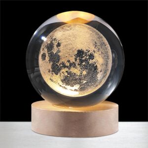 Stunning 3D Glass Moon Lamp with LED Touch Base | Colorful Solar System Night Light for Home & Bedroom Décor